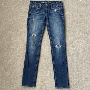 American Eagle Jeans Womens 2 Skinny Distressed Dark Wash Stretch Denim Pants